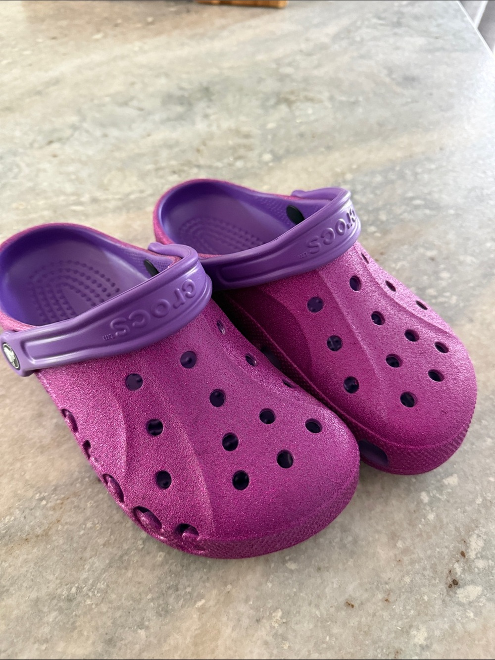 CROCS Kids' Glitter Purple Clogs with Dark Purple Strap